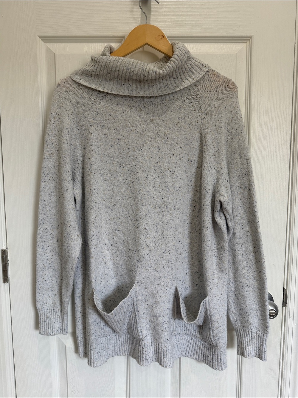 Preswick & Moore Gray Speckled Cowl Neck Sweater with Front Pockets